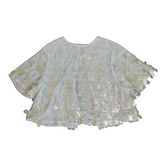 AKIRA Impress Me Iridescent Short Sleeve White Mesh Sequined Top Women's Medium - Picture 1 of 12